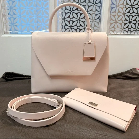 Kate spade Madison Ave pink leather flap satchel & wallet - Picture 1 of 11